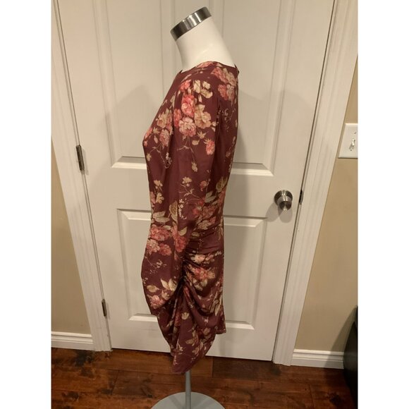 ZIMMERMANN Unbridled Floral Print Crepe Ruched Draped Long Sleeve Dress, Size 3 - Picture 6 of 8